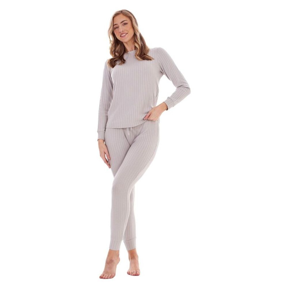 Keanu Womens/Ladies Ribbed Long Pyjama Set / Gray